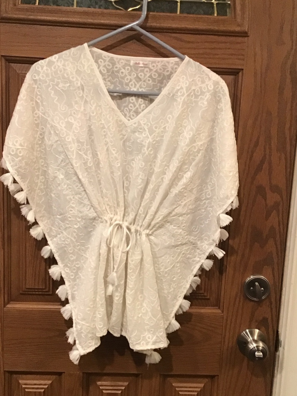 Stella Cove White Embroidered Tassel Drawstring Beach Coverup. O/S